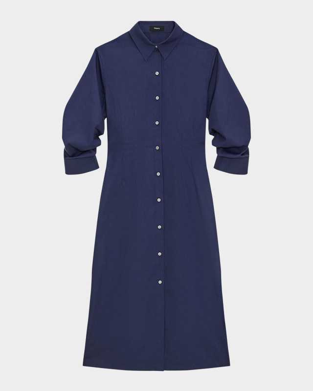Fixed-Sleeve Poplin Shirtdress
